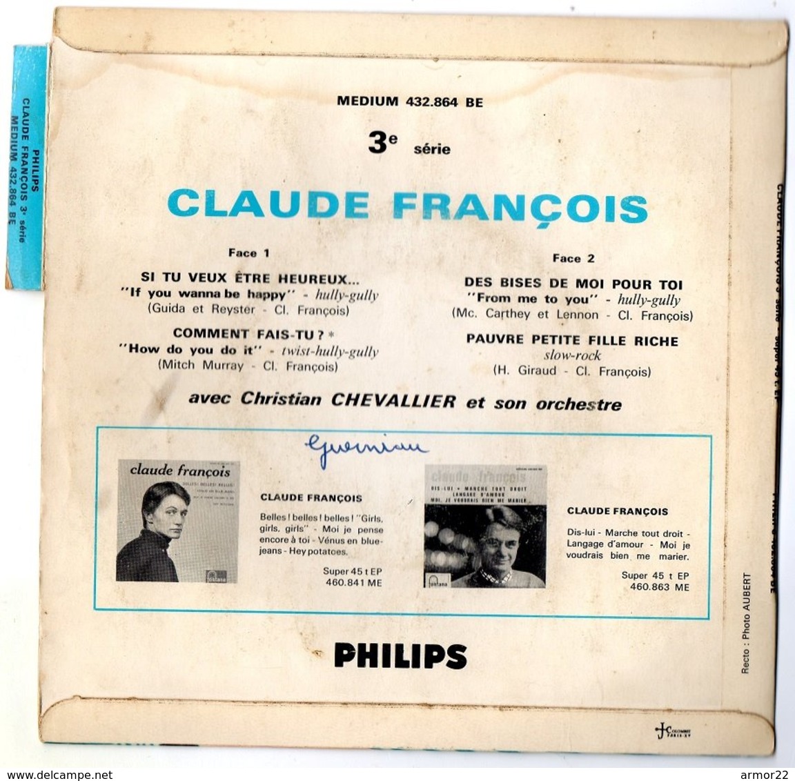 Claude François 45T 4 Titres "Pauvre Petite Fille Riche, Des Bises De Toi Pour Moi" - Other - French Music