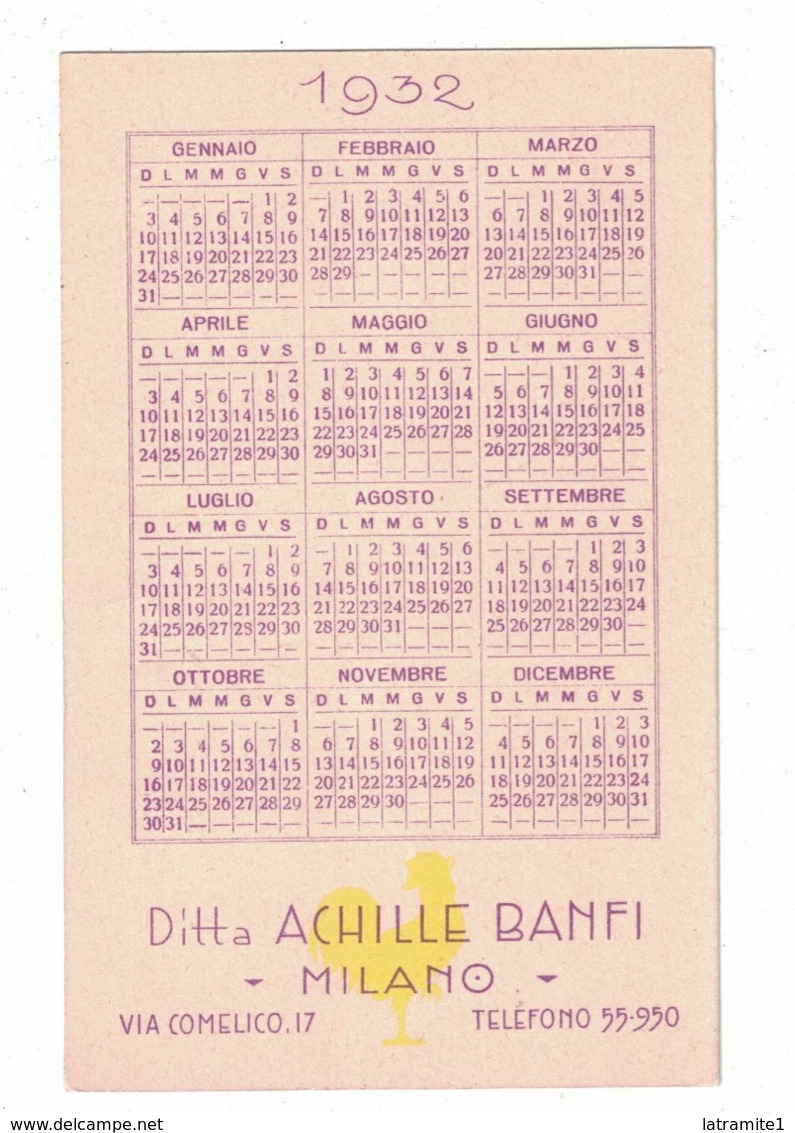 CALENDARIETTO  BANFI 1932 SEMESTRINO - Altri & Non Classificati