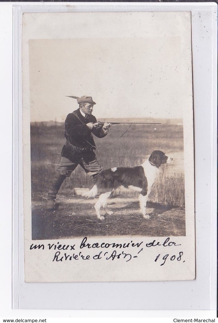 Carte Photo D'un Braconnier Près De La Rivière D'Ain (chasseur - Chien) - Très Bon état - Non Classés