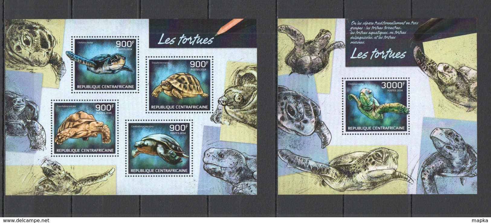 CA437 2014 CENTRAL AFRICA CENTRAFRICAINE FAUNA REPTILES TURTLES LES TORTUES KB+BL MNH - Schildkröten