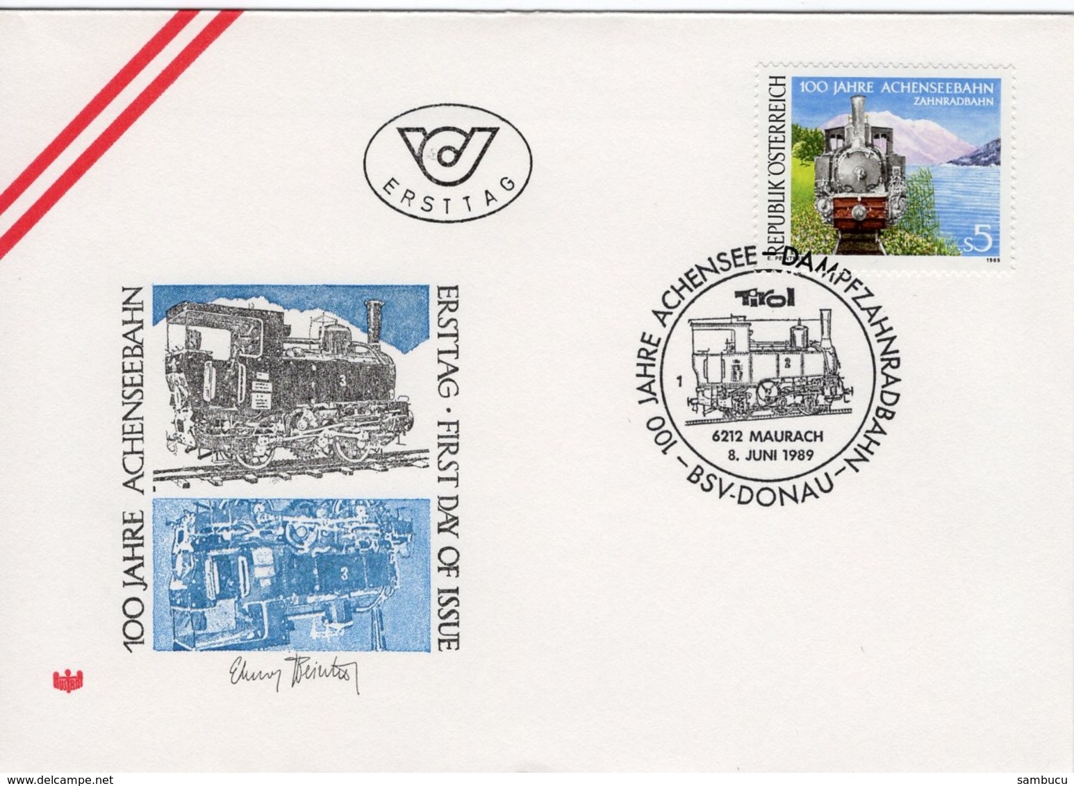 FDC - 100 Jahre Achenseebahn Zahnradbahn 6212 Maurach 1989 Ersttag - FDC