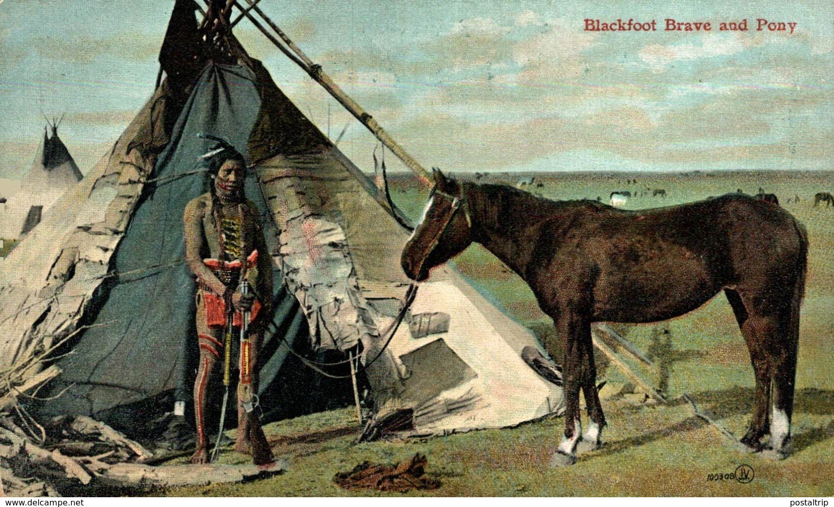 BLACKFOOT BRAVE AND PONY -  INDIO // INDIAN // INDIEN - Indios De América Del Norte