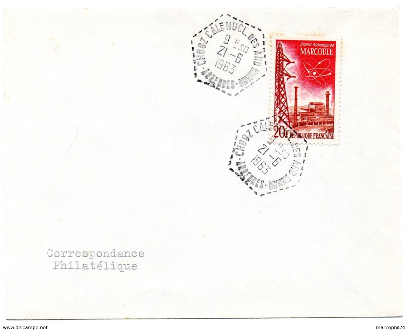ARDENNES - Dépt N° 08 = CHOOZ CENTRALE NUCLEAIRE  1963 =  CACHET MANUEL HEXAGONAL Pointillé  F8 + MARCOULE - Manual Postmarks