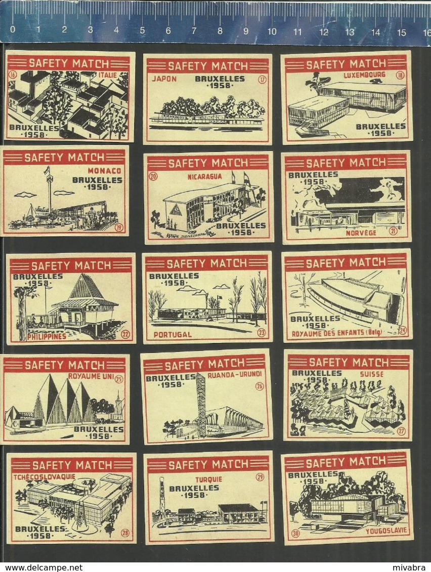EXPO 1958 BRUXELLES  ATOMIUM PAVILJONS - EXPOSITION - BRUSSEL - BRUSSELS - WORLD EXHIBITION (RARE)  Matchbox Labels - Boites D'allumettes - Etiquettes