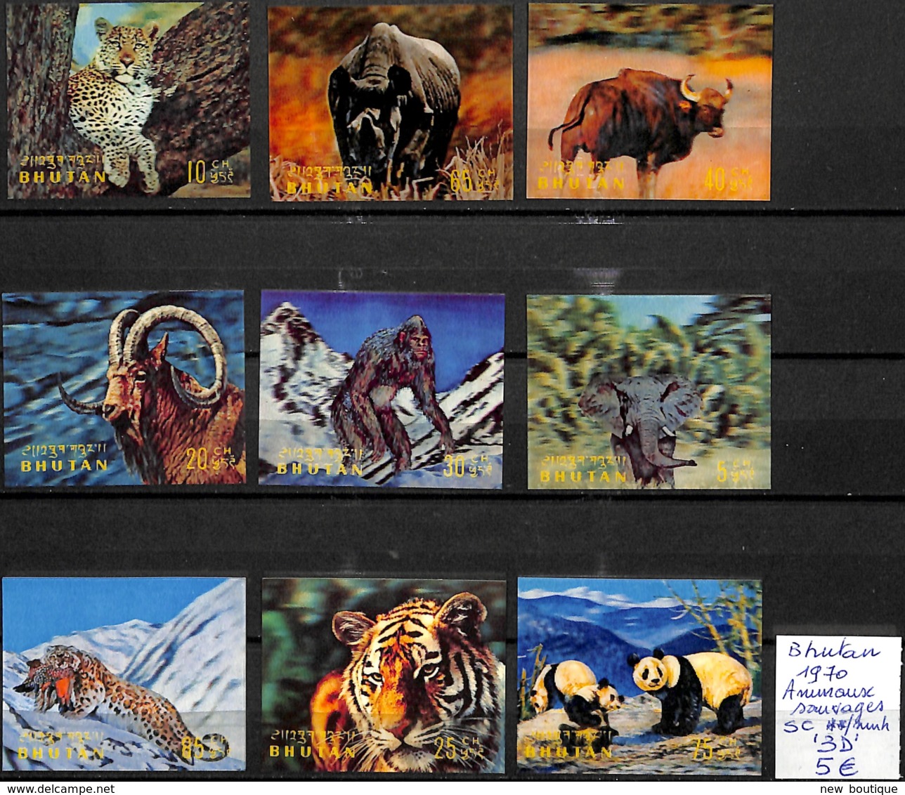 NB - [830130]TB//**/Mnh-Bhoutan 1970 - Adhésifs En Relief, Animaux Sauvages, Éléphants, Rhinocéros, Tigres, Panda, Singe - Bhutan