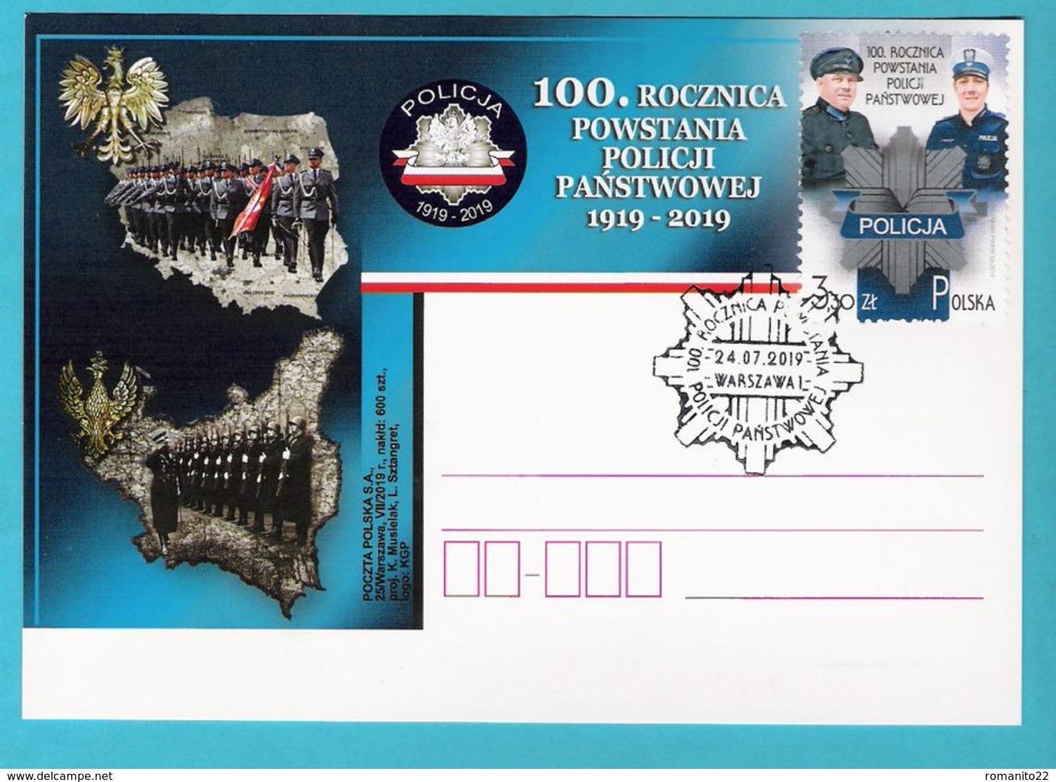 Poland 2019, WARSZAWA, 100 Years Of Polish Police,(2) LIMITED EDITION 600 Pcs Of Postcards Issued By Poczta Polska - Police - Gendarmerie