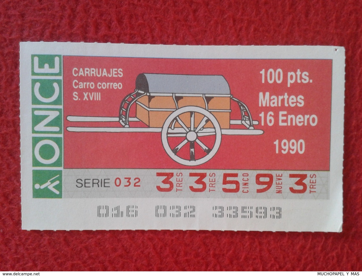 CUPÓN DE ONCE SPANISH LOTTERY LOTERIE SPAIN CIEGOS BLIND LOTERÍA CARRUAJES CARRUAJE CARRIAGE CARRIAGES CARRO CORREO VER - Billetes De Lotería