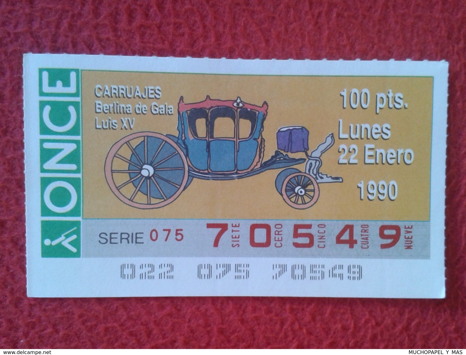 CUPÓN DE ONCE SPANISH LOTTERY LOTERIE SPAIN CIEGOS BLIND LOTERÍA CARRUAJES CARRUAJE CARRIAGE CARRIAGES BERLINA GALA LUIS - Billets De Loterie