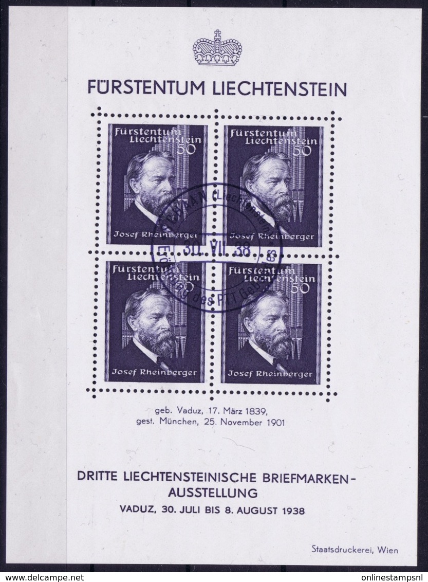 Liechtenstein 1938 Block N3 With FDC Cancel - Blocs & Feuillets