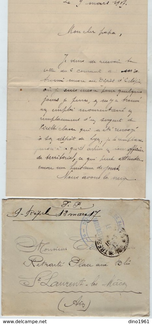 TB 2658 - Lettre En Franchise Militaire - Dépot D'Eclopés De BAINVILLE - SUR - MADON Pour St LAURENT - LES - MACON - Guerra De 1914-18