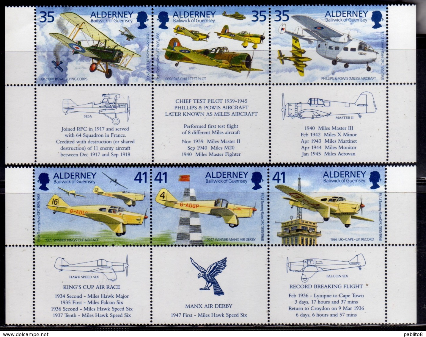 ALDERNEY 1995 AVIATION MANX AIR DERBY FLIGHT WITH LABEL COMPLETE SET SERIE COMPLETA MNH - Alderney