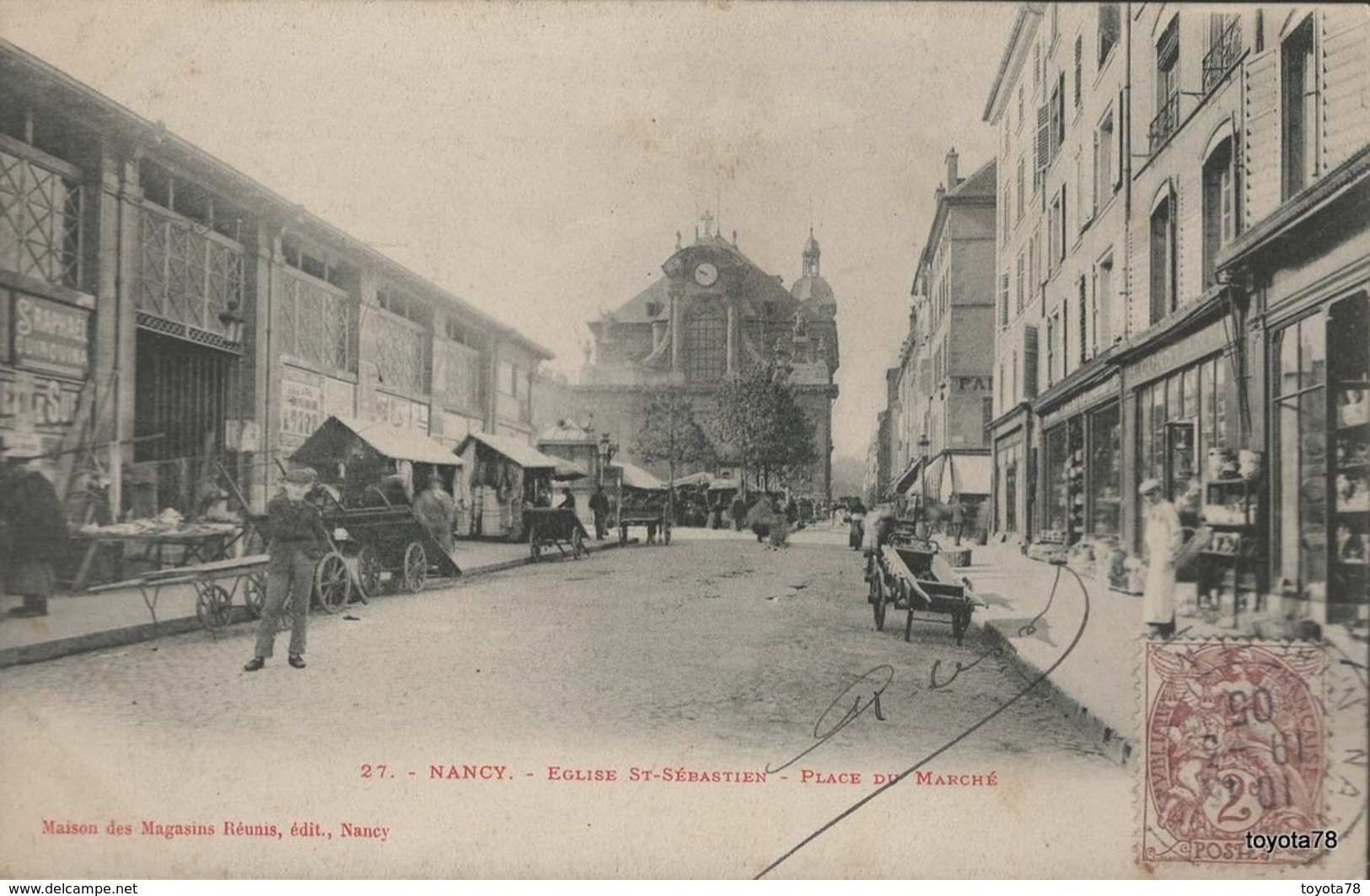 CPA Nancy - Eglise St Sébastien . Place Du Marché (animée) - Nancy