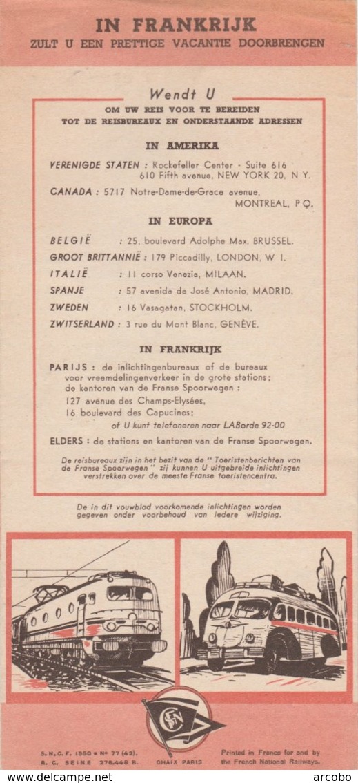 SNCF Brochure ; Nederlands, Uitgave1950,Franse Spoorwegen - Railway