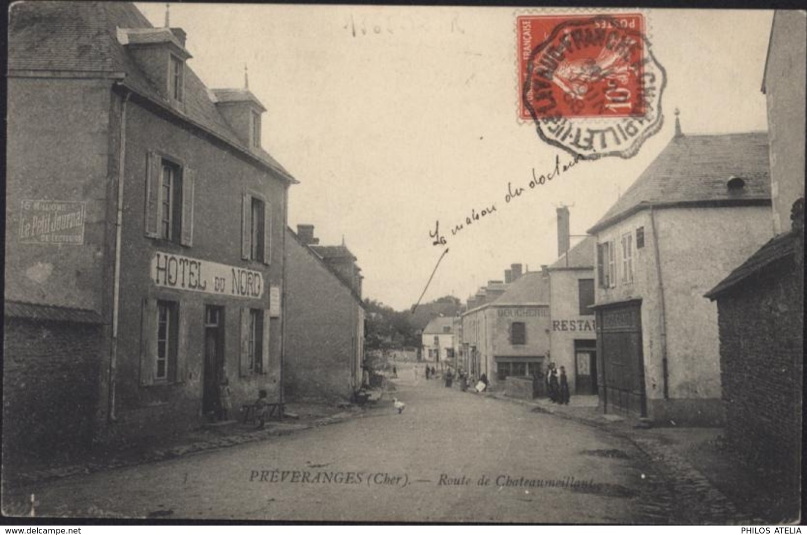 CPA Préveranges Cher Route De Chateaumeillant Hôtel Du Nord CAD 1908 - Préveranges