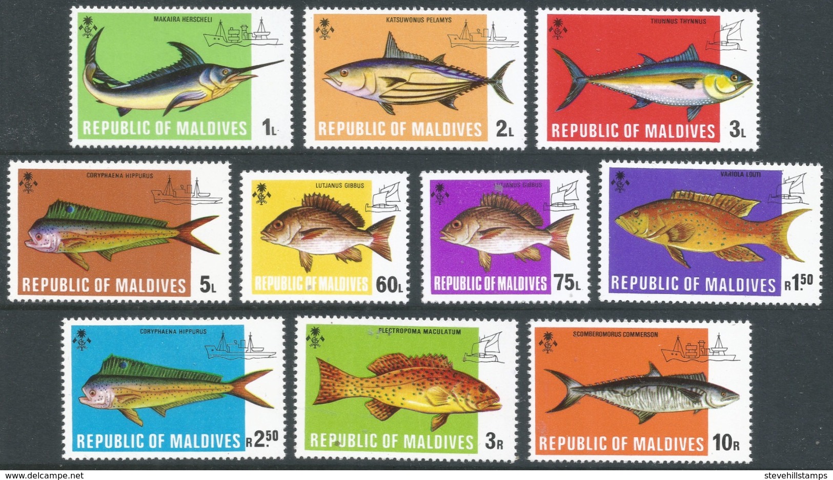 Maldives. 1973 Fish. MNH Complete Set (Excl Miniature Sheet). SG 447-456 - Maldives (1965-...)