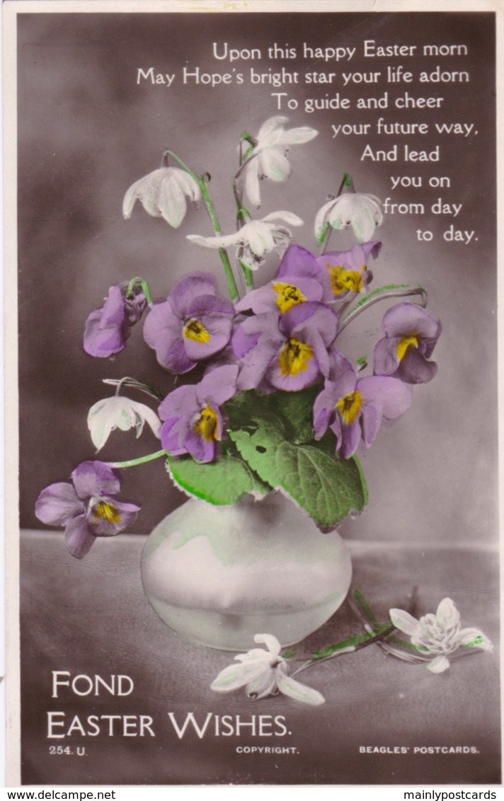 AS95 Greetings - Fond Easter Wishes - Vase With Flowers, Beagles RPPC - Easter