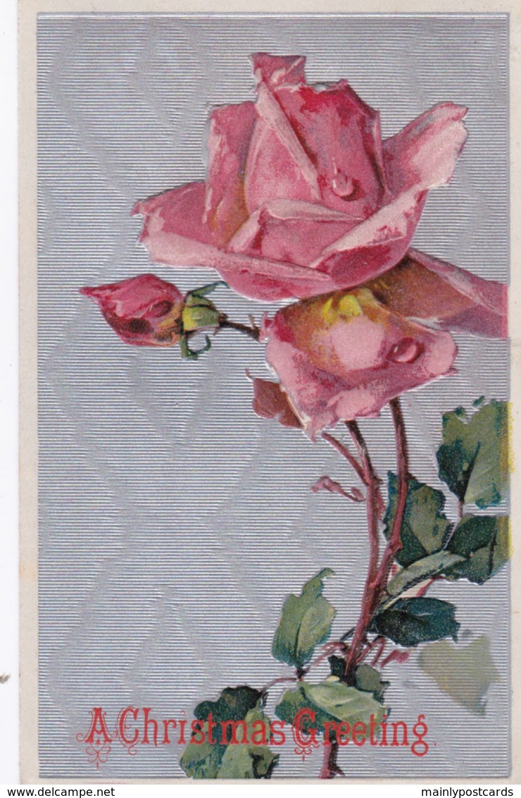 AS95 Greetings - A Christmas Greeting - Embossed Roses On Metalic Background - Easter