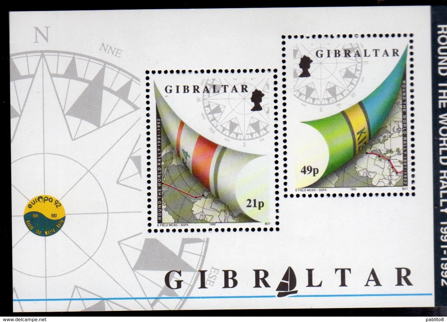 GIBRALTAR GIBILTERRA 1991 1992 ROUND THE WORLD RALLY BLOCK SHEET BLOCCO FOGLIETTO MNH - Gibilterra