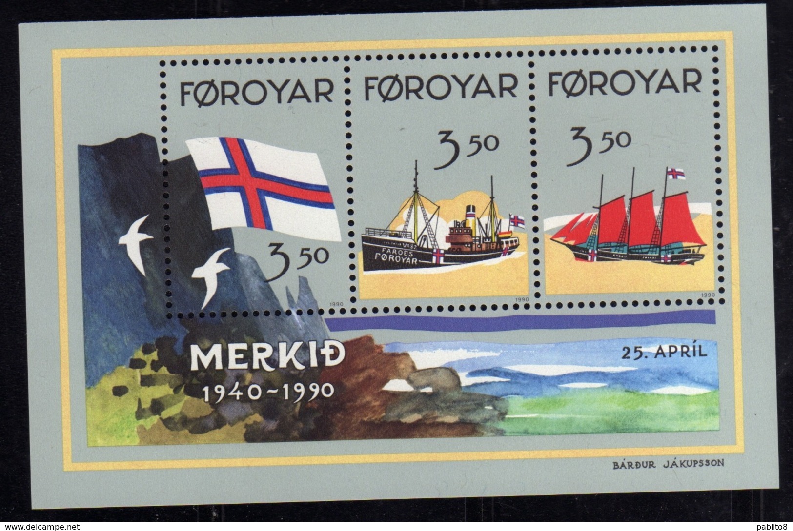 FAEROER FAROE ISLANDS Féroé Faroer Føroyar 1990 RECOGNITION OF THE MERKID  FLAG BLOCK SHEET BLOCCO FOGLIETTO MNH - Islas Faeroes