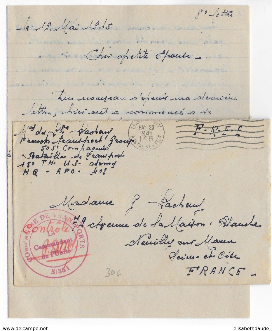 1945 - LETTRE De La CIE De TRANSPORT FRANCAISE INTEGREE à L'ARMEE AMERICAINE ! MECA US ARMY => NEUILLY - LIBERATION - Guerre De 1939-45