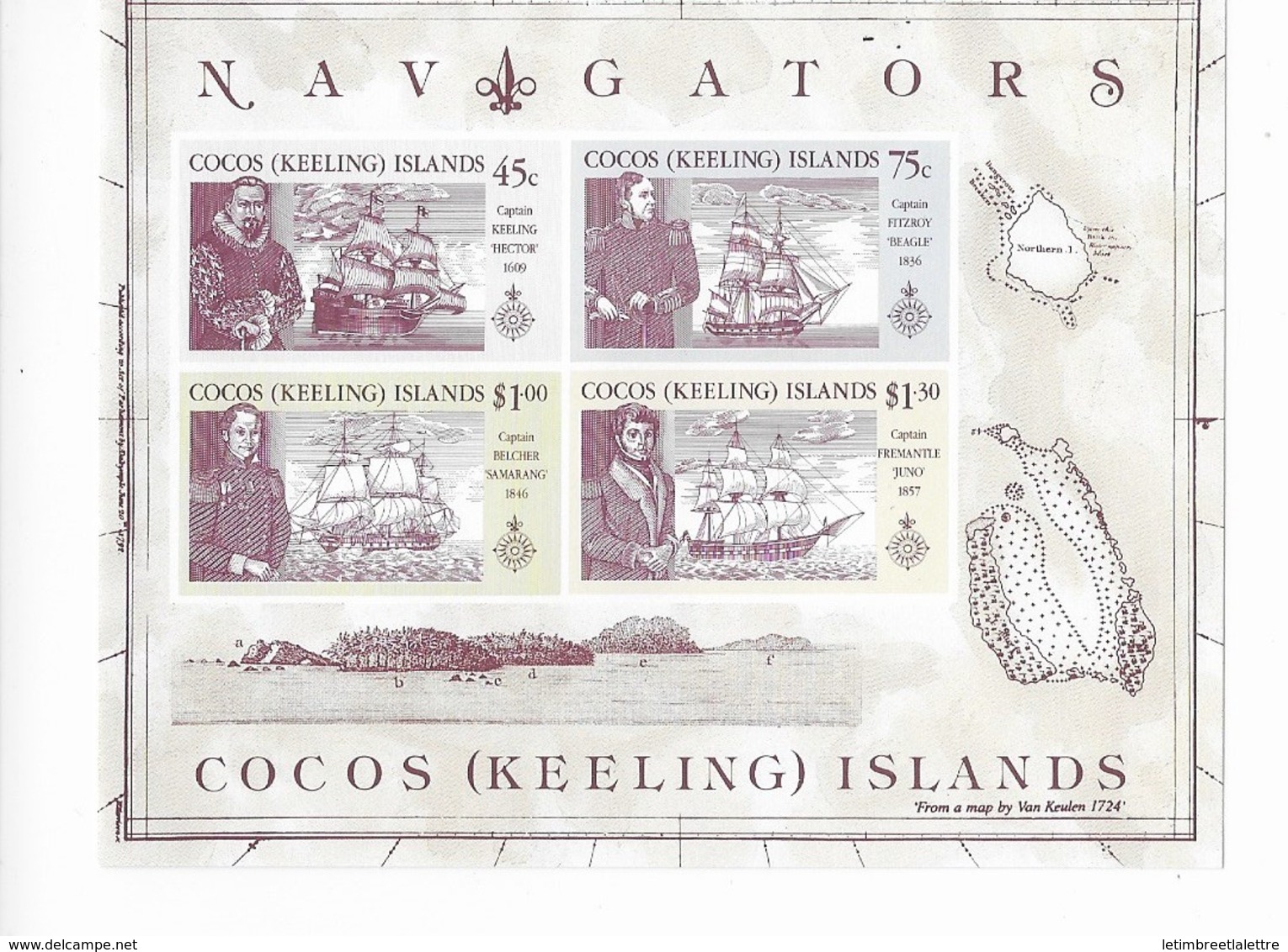 Cocos  Bloc Feuillet N° 9** Navigateurs Visiteurs Des Iles - Cocos (Keeling) Islands