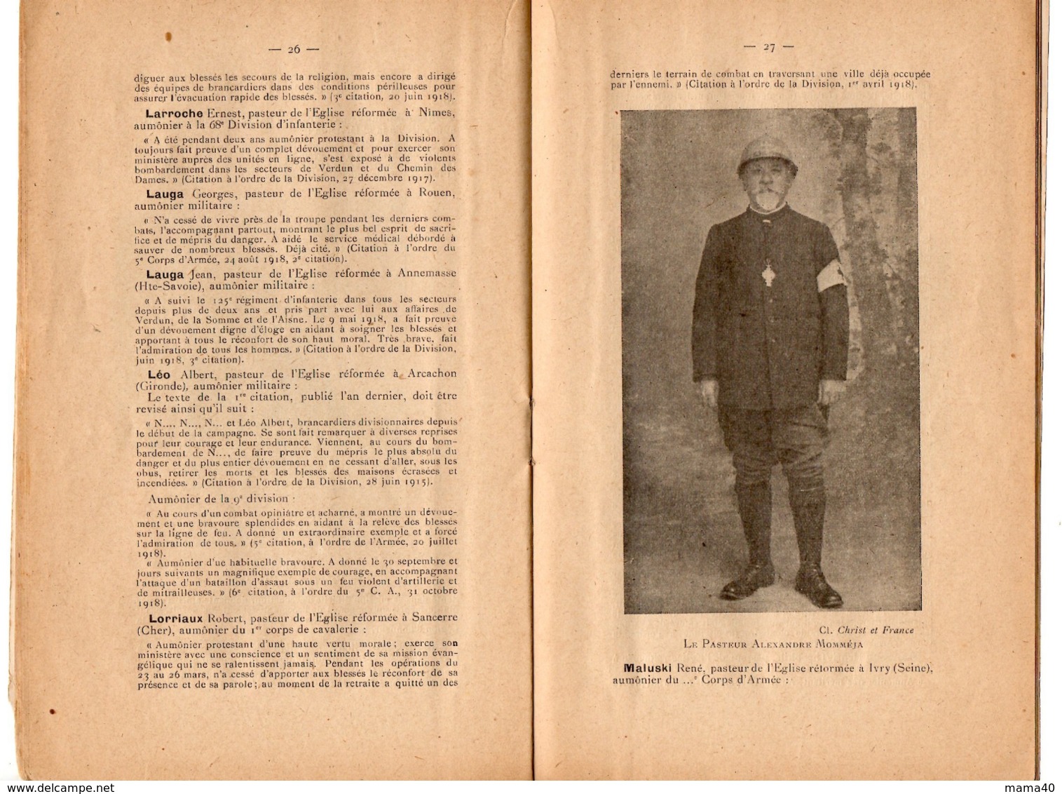 FASCICULE - A. VALEZ - WWI - NOS PASTEURS AU FEU - PROTESTANTISME -  MORTS POUR LA FRANCE - DISPARUS - CITATIONS - Guerre 1914-18