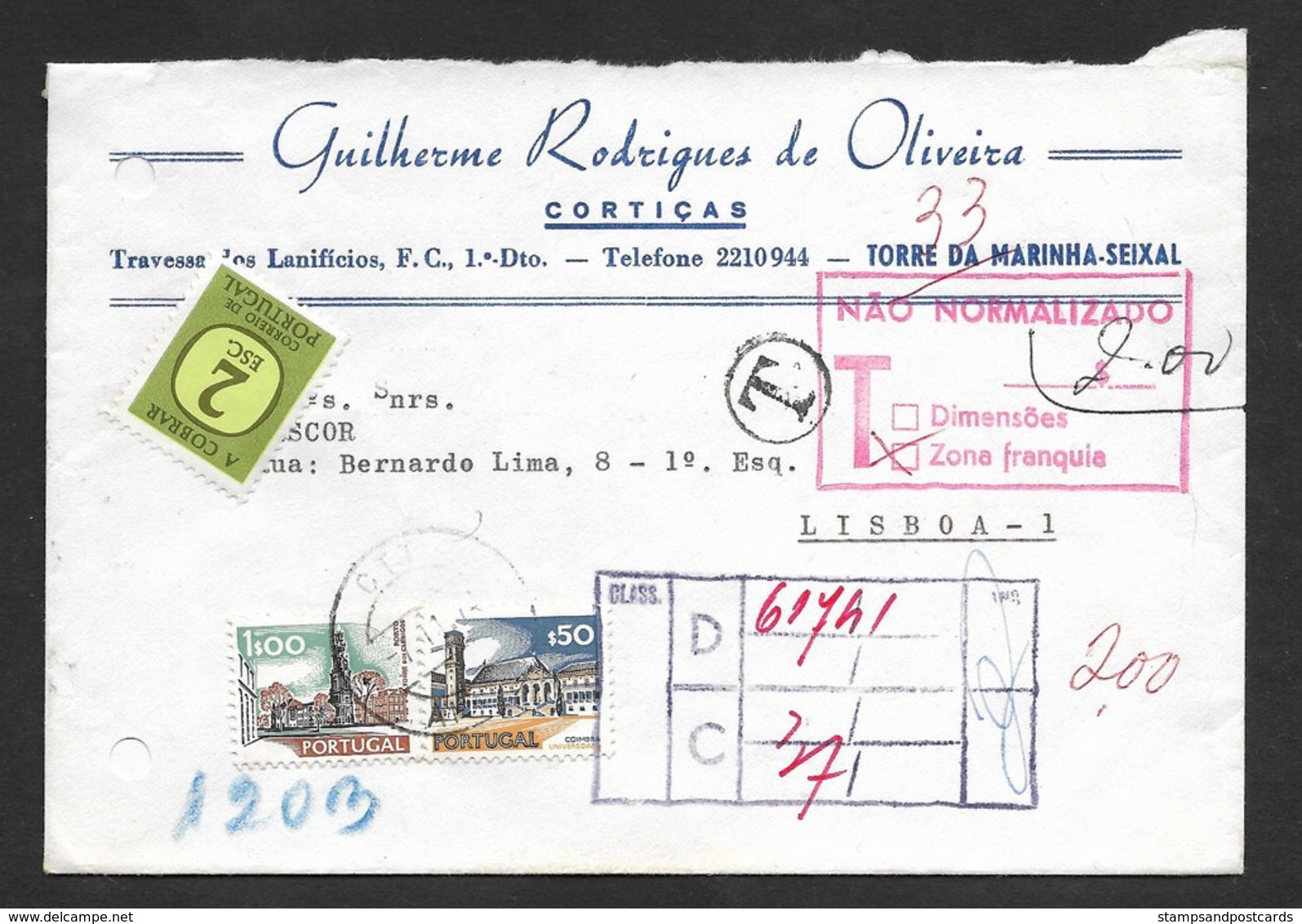 Portugal Lettre 1974 Amora Seixal Enterprise Liège Timbre-taxe Port Dû Postage Due Cover Cork Co. - Briefe U. Dokumente