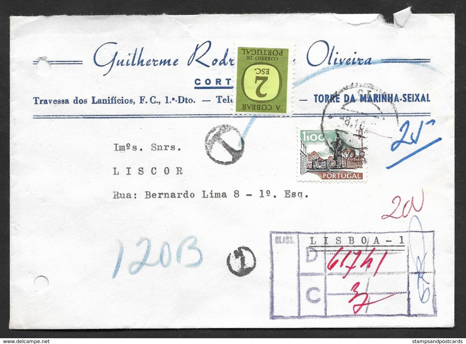 Portugal Lettre 1974 Amora Seixal Enterprise Liège Timbre-taxe Port Dû Postage Due Cover Cork Co. - Briefe U. Dokumente