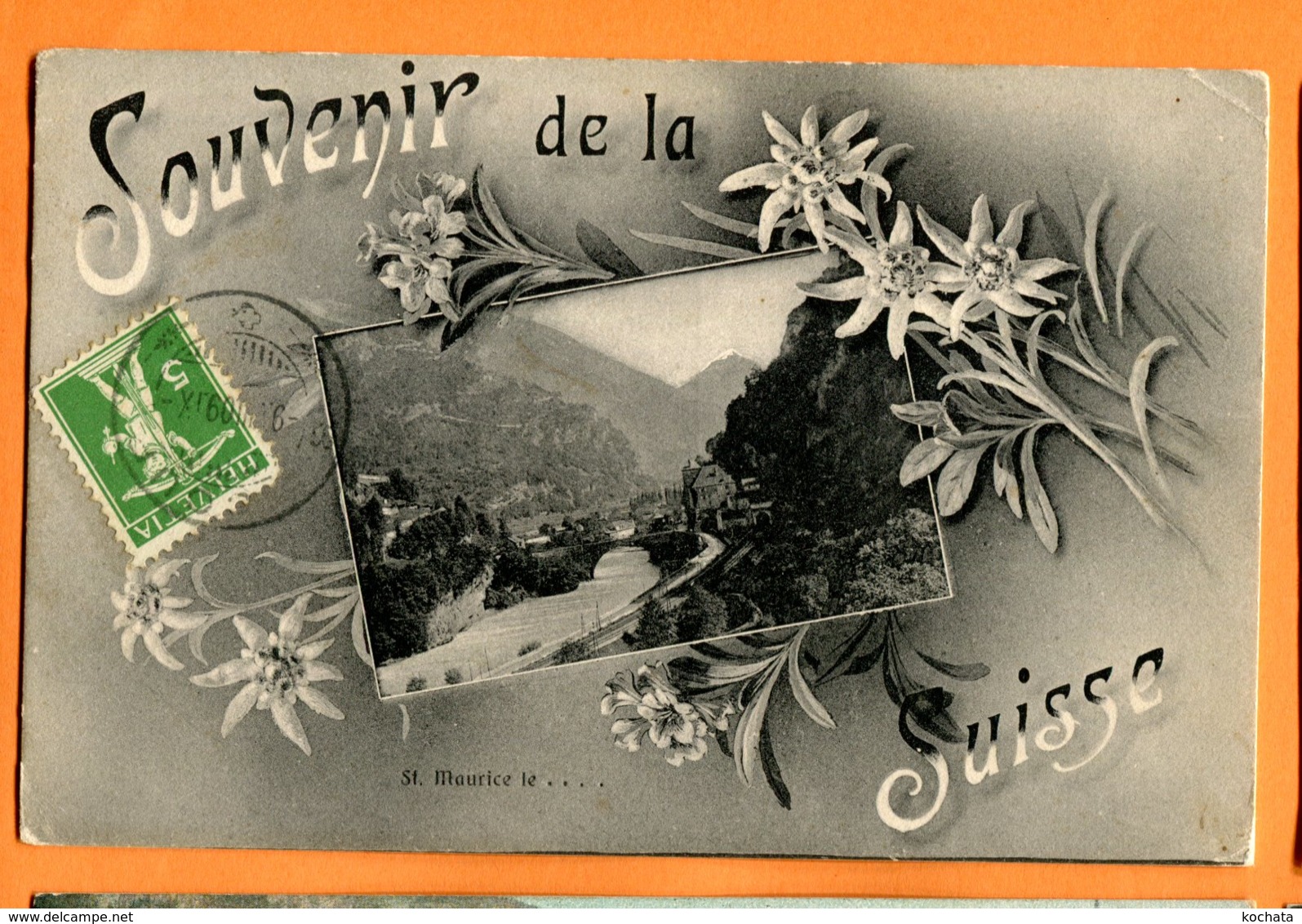 LAC020, Souvenir De La Suisse, Saint-Maurice, Rhône, Edelweiss, Circulée 1909 - Saint-Maurice