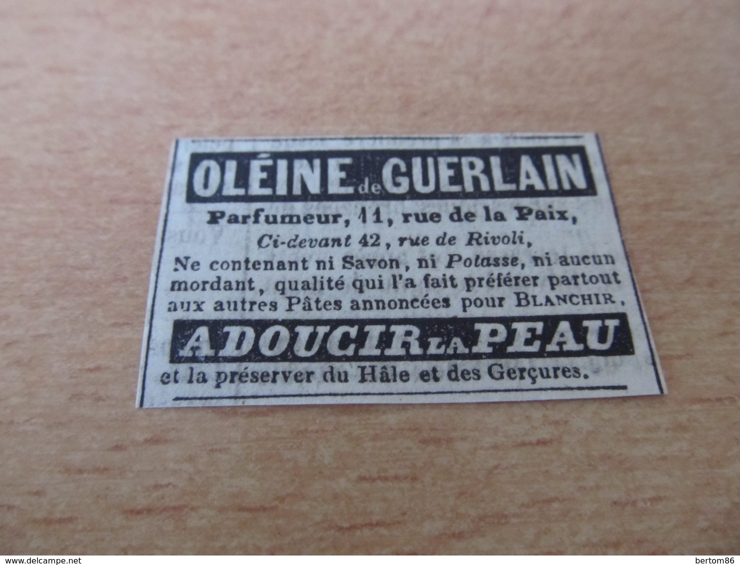 GUERLAIN - OLEINE De GUERLAIN , Parfumeur , 11 Rue De La Paix - PUBLICITE De 1844. - Advertising