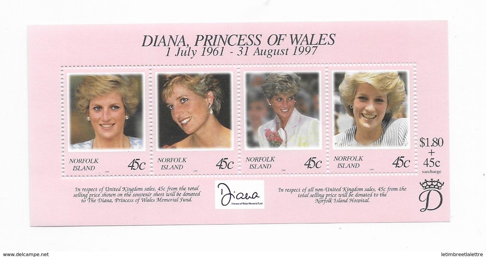 Ile Norfolk Bloc Feuillet N° 26** Hommage à Diana Princesse De Galles - Isla Norfolk