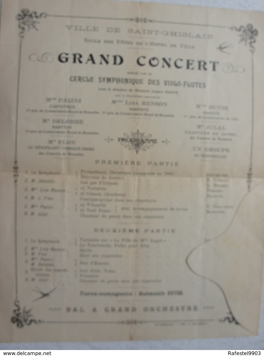 Invitation SAINT GHISLAIN 1903 Concert Et Bal Cercle Symphonique Des VIOLO FLUTES De St Ghilsain - Non Classés