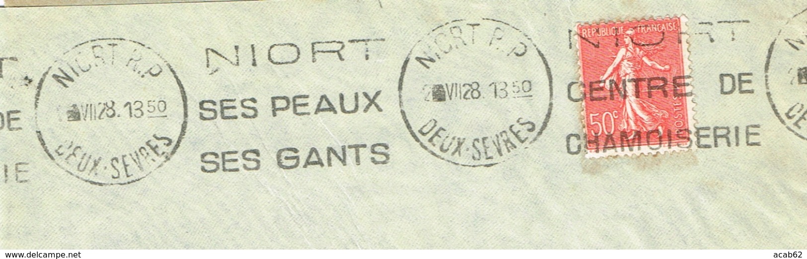 France. Flamme. Niort. Centre De Chamoiserie. Peaux. Gants. 1928 - Maschinenstempel (Werbestempel)