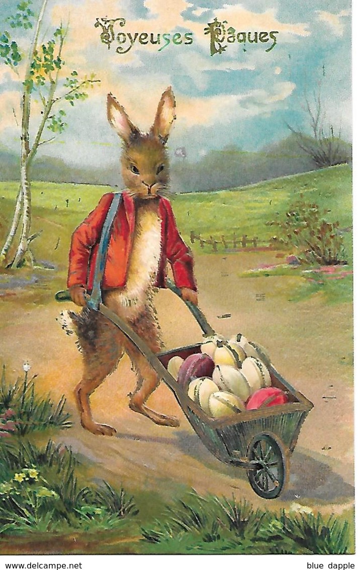 Easter Bunny Dressed, Lapin De Pâques, Osterhase, Oeuf De Pâques, Easter Egg, Pushcart / Embossed, Gaufré - Pâques