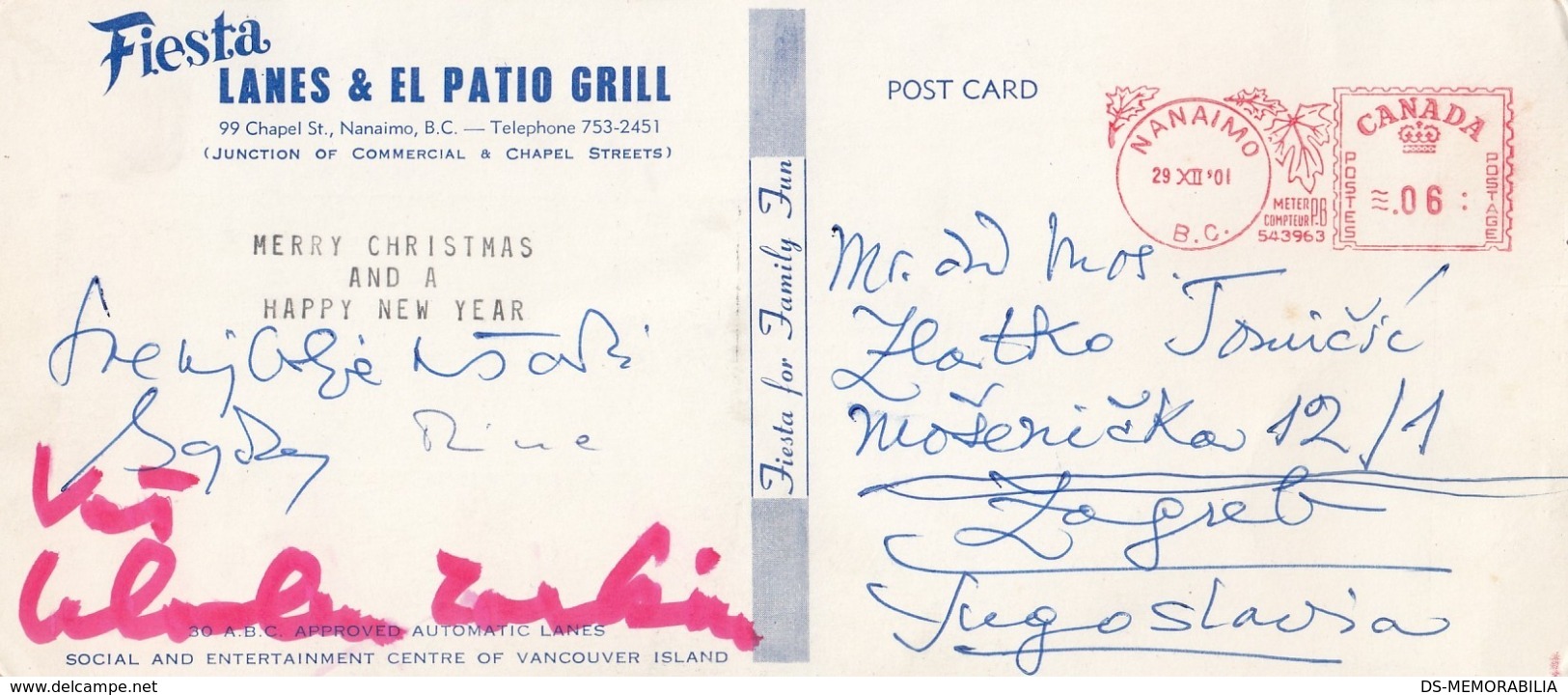 NANAIMO BC - FIESTA , LANES & EL PATIO GRILL POSTCARD 1961 - Nanaimo