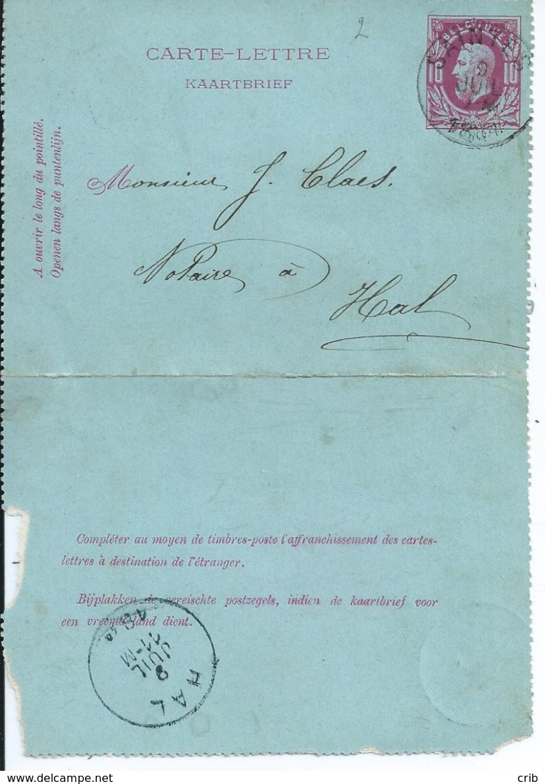 10c-kaartbrief - Afstempeling SAINTES - COBA 15 - 1869-1883 Leopoldo II