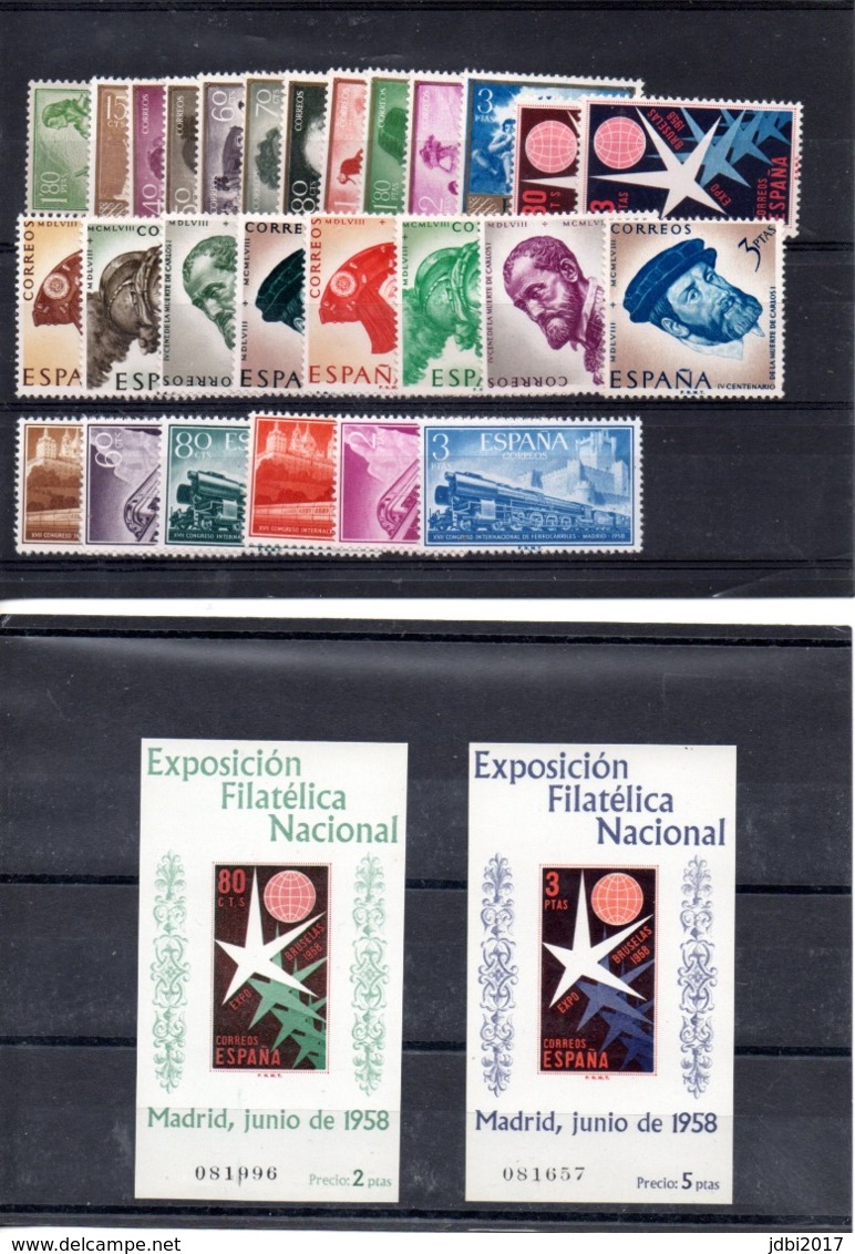 España Año 1958 + H.B. Bruselas, Año Completo En Nuevo. - Años Completos