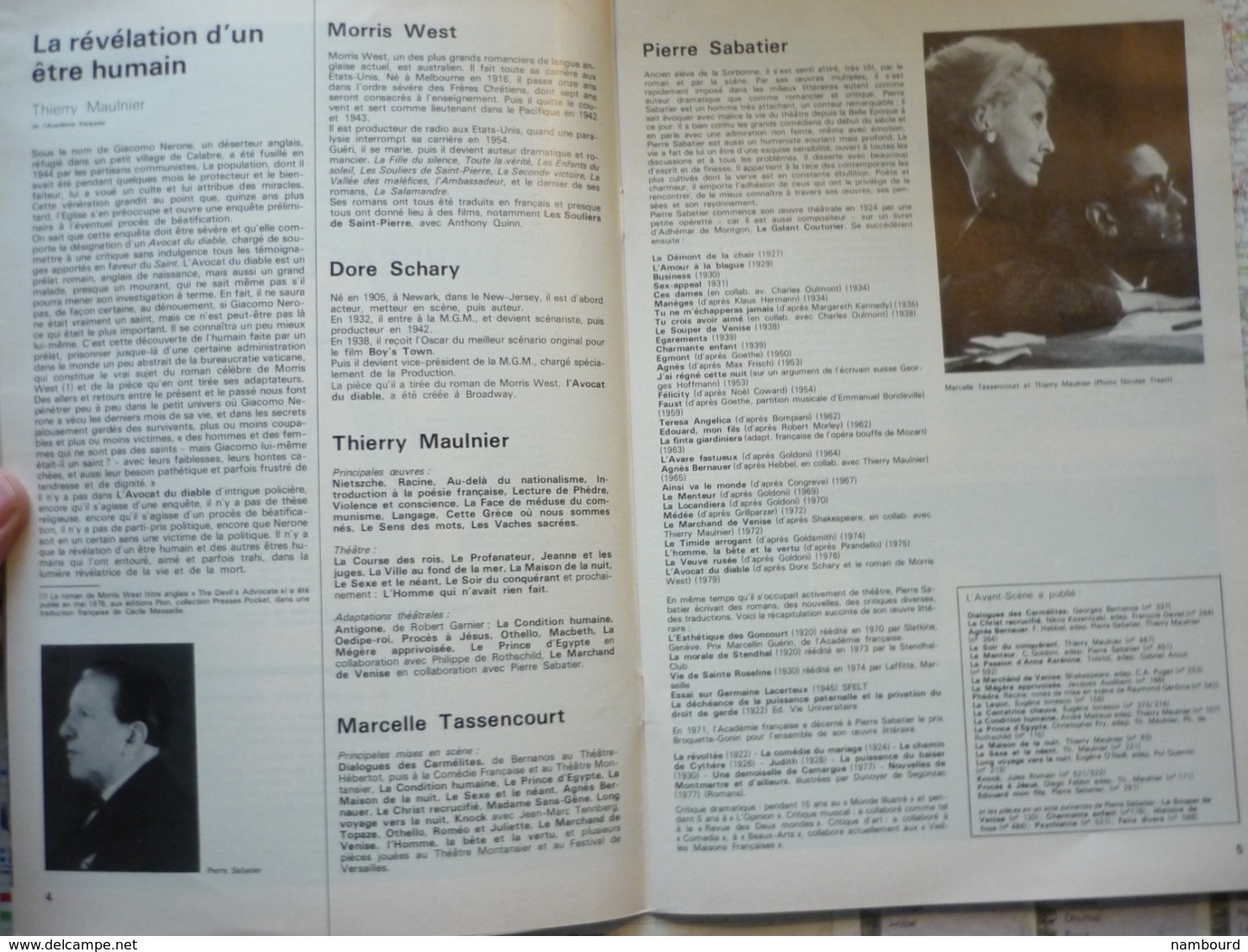 L'Avant-Scène Théâtre N°652 15 Juin 1979 L'avocat Du Diable De Dore Schary Thierry Maulnier - Cinéma