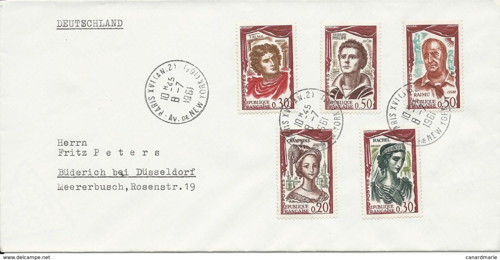 LETTRE 1961 AVEC SERIE COMPLETE COMEDIENS - 1961-....