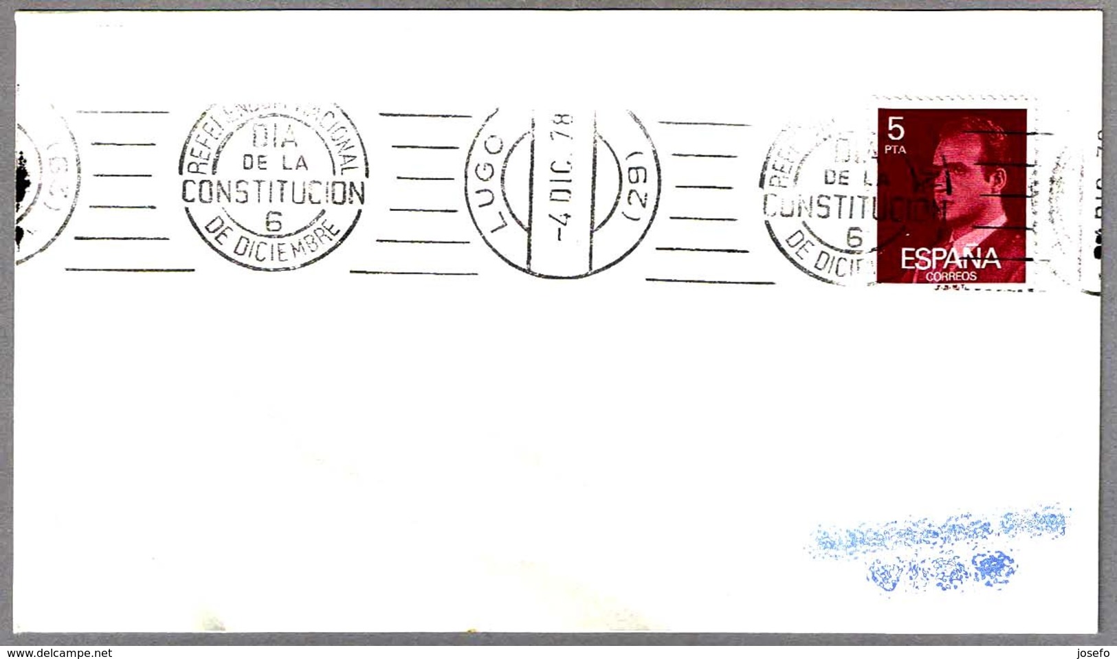 Rodillo REFERENDUM NACIONAL - DIA DE LA CONSTITUCION - 6 DE DICIEMBRE. Lugo, Galicia, 1978 - Cartas & Documentos