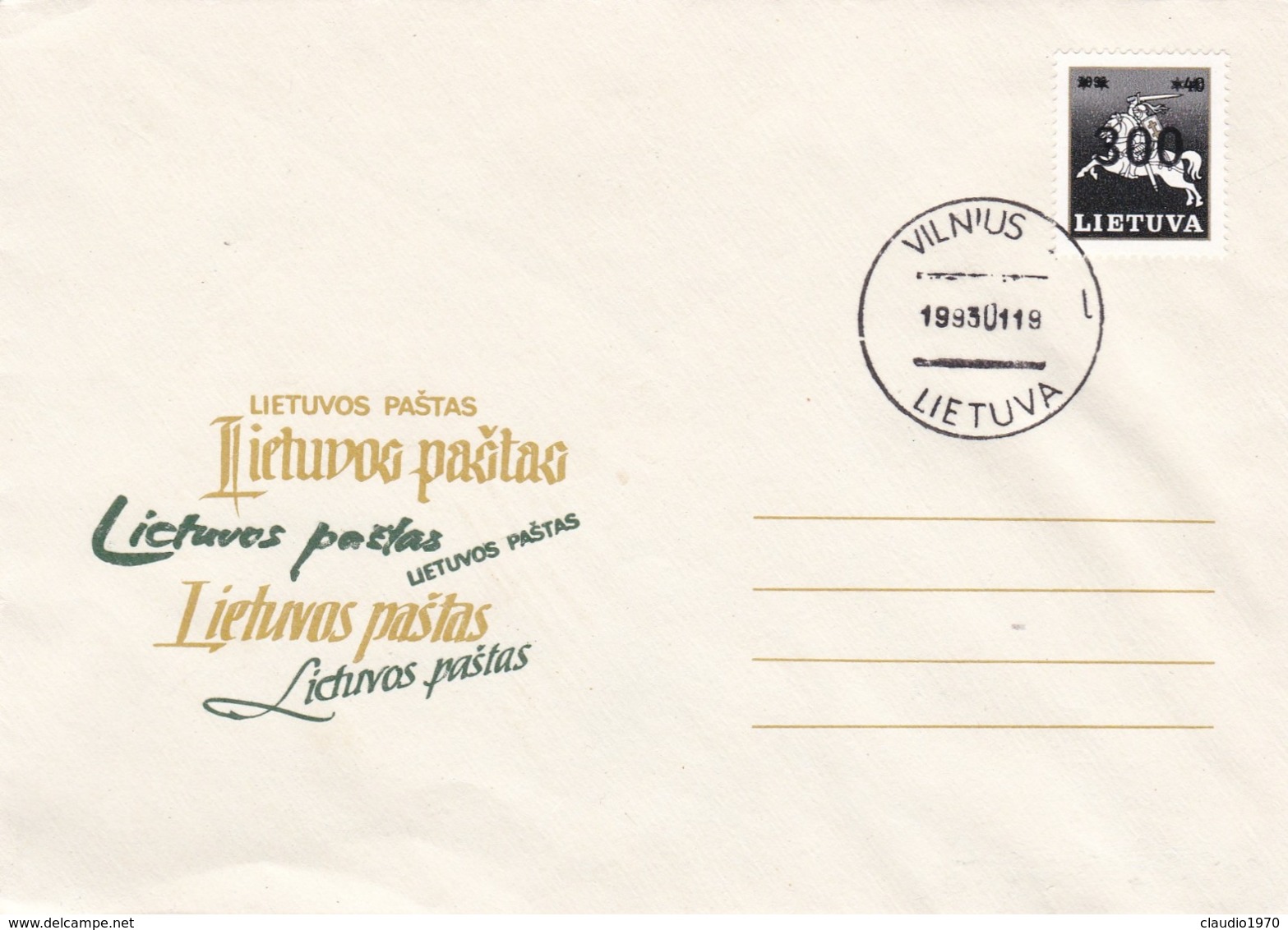 BUSTA FDC - LITUANIA - VILNIUS - 1993 - Lituania