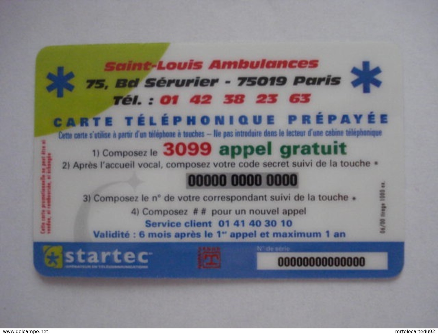 Carte Prépayée Française " Startec " (carte D'essai). Petit Prix ! - Mobicartes