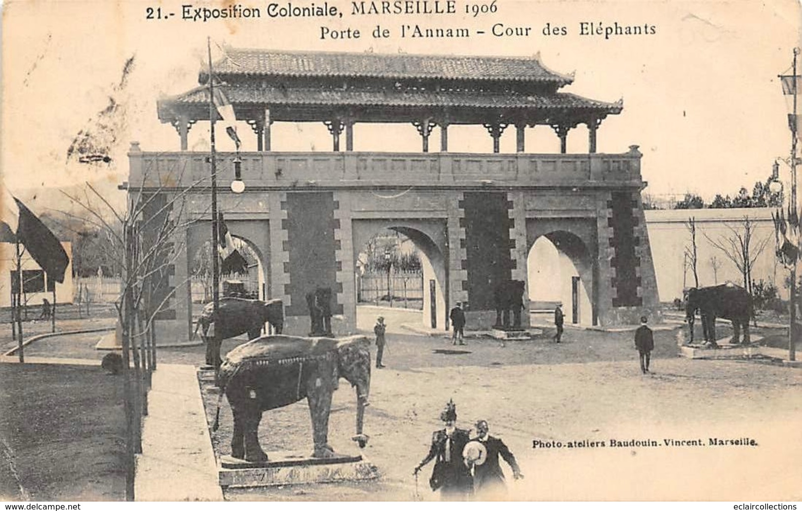 Thème  Exposition Coloniale.  Marseille  1906       Porte De L'Annam Cour Des Eléphants    (voir Scan) - Expositions