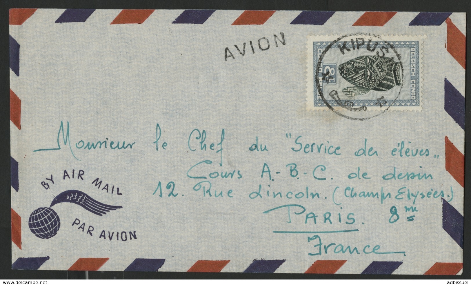 CONGO BELGE "KIPUSHI" Obl. Cachet à Date Sur N° 291 B. Sur Enveloppe Par Avion Pour La France. - Covers & Documents