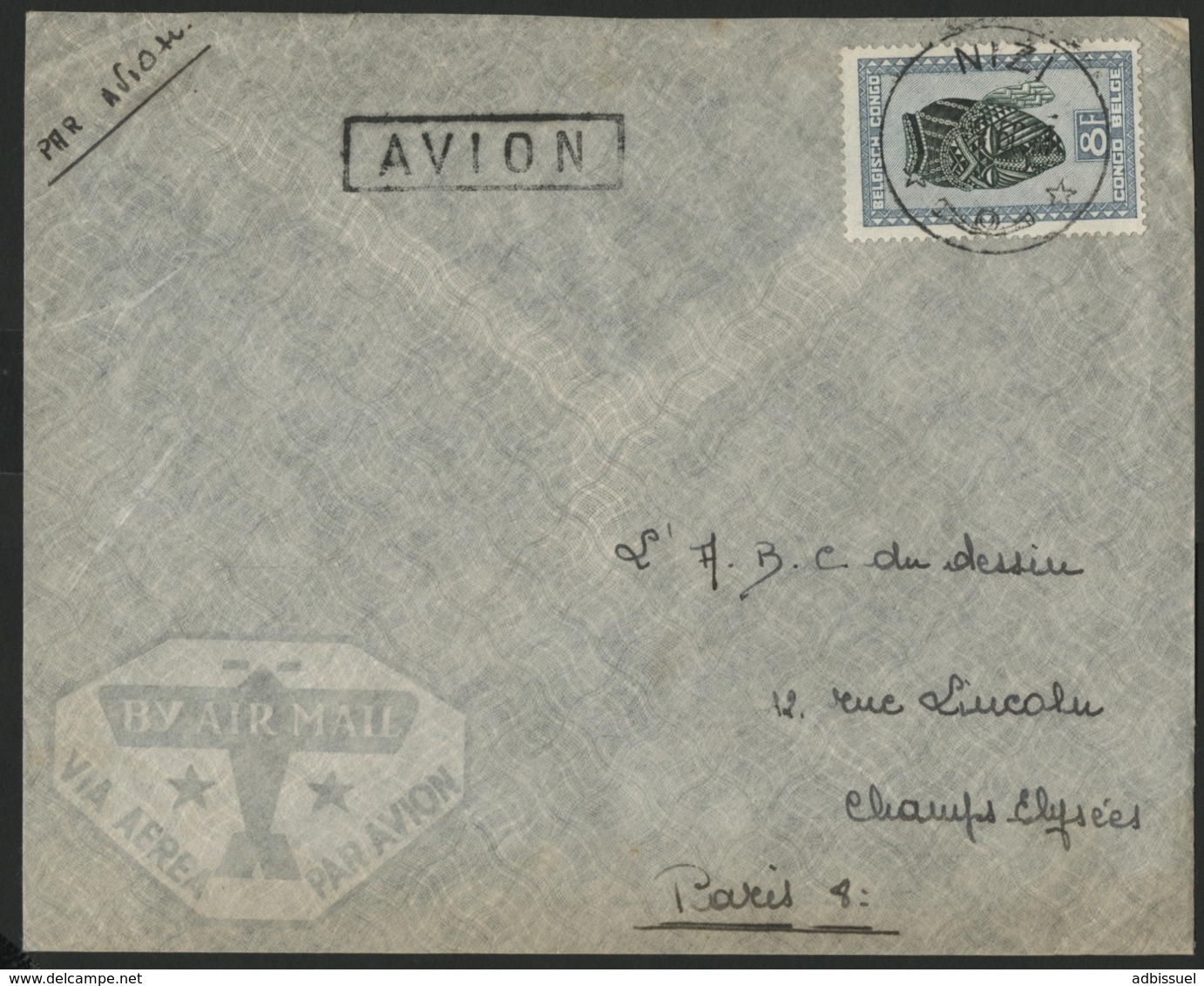 CONGO BELGE "NIZI" Obl. Cachet à Date Sur N° 291B. Sur Enveloppe Par Avion Pour La France. - Storia Postale