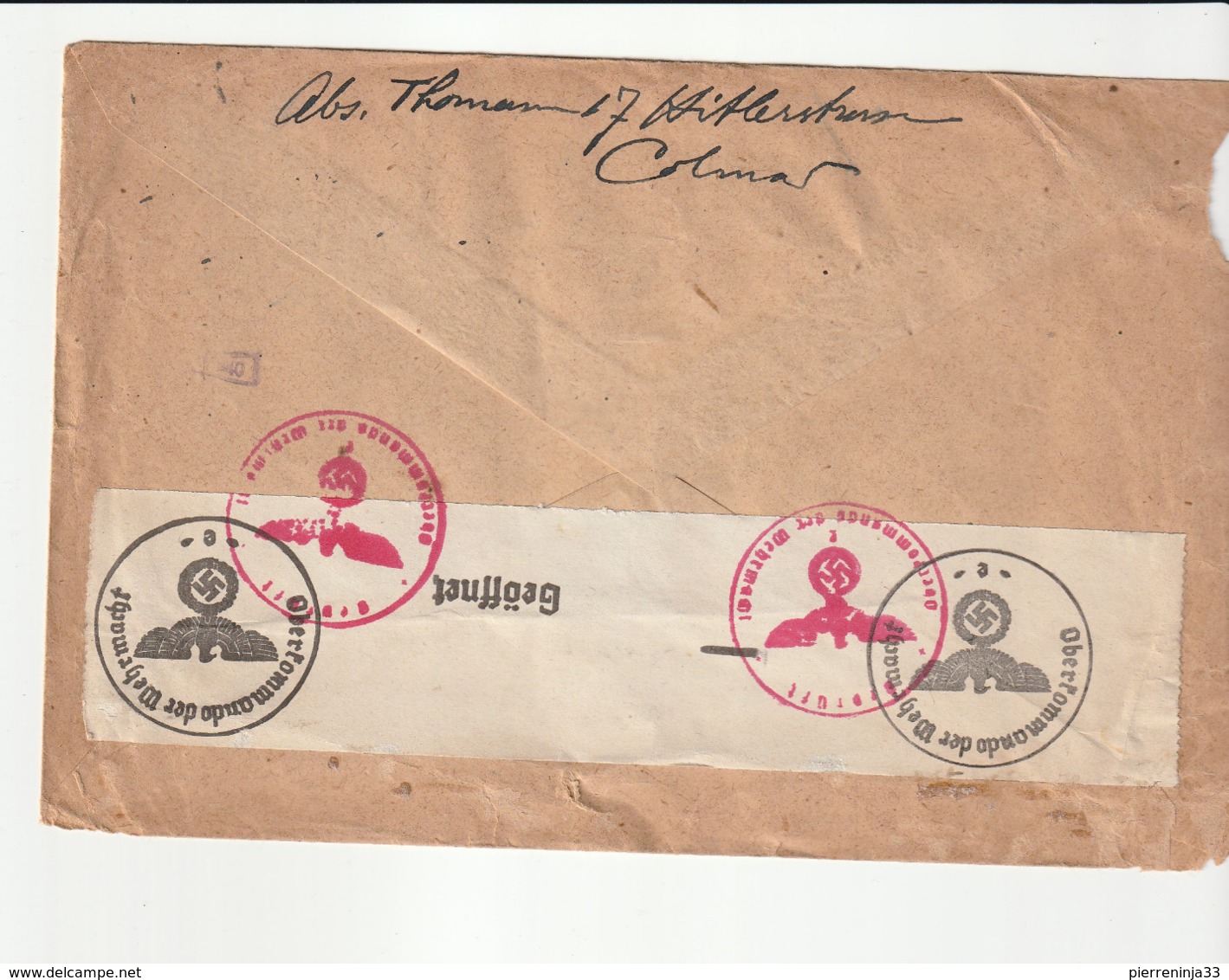 Lettre France Avec Censure / Occupation Allemande En Alsace Avec Timbres Alsace-Lorraine , Colmar --> Paris ,1941 - Lettres & Documents