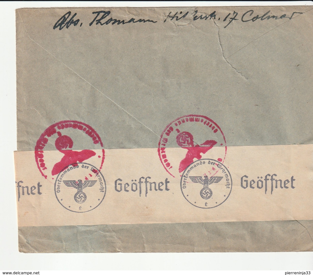 Lettre France Avec Censure / Occupation Allemande En Alsace Avec Timbres Alsace-Lorraine , Colmar--> Paris , 1941 - Lettres & Documents