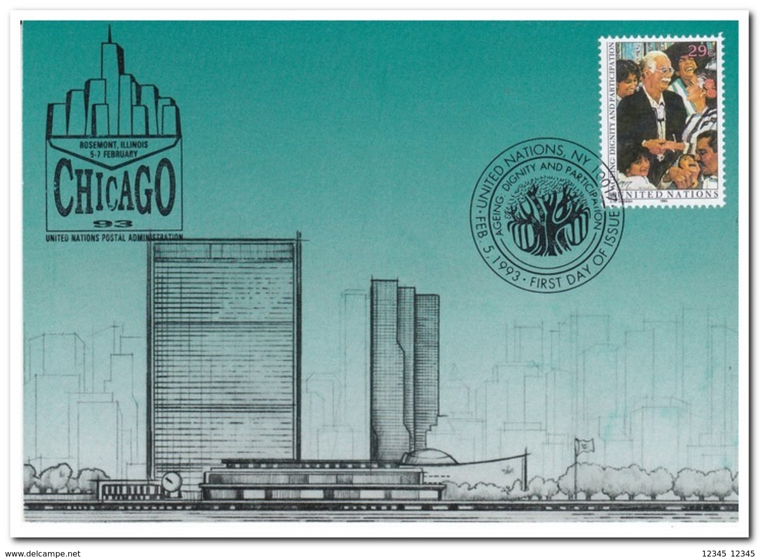 UN New York 1993, Rosemont, Illinois 5-7 February, Chicago '93 UN Postal Administration - Lettres & Documents