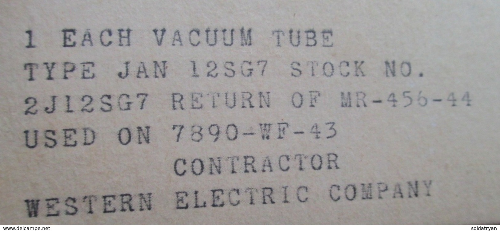 Tube, Lampe Radio Us Signal Corps Ww2 Datée 1943/1944 Western Electric Company - Radios