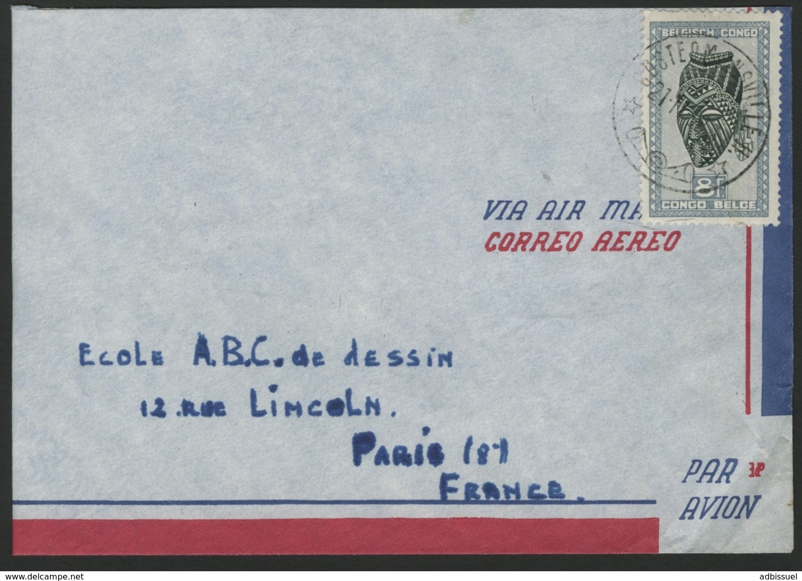 CONGO BELGE "COSTERMANSVILLE H" Obl. Cachet à Date Sur N° 291B. Sur Enveloppe Par Avion Pour La France. - Lettres & Documents